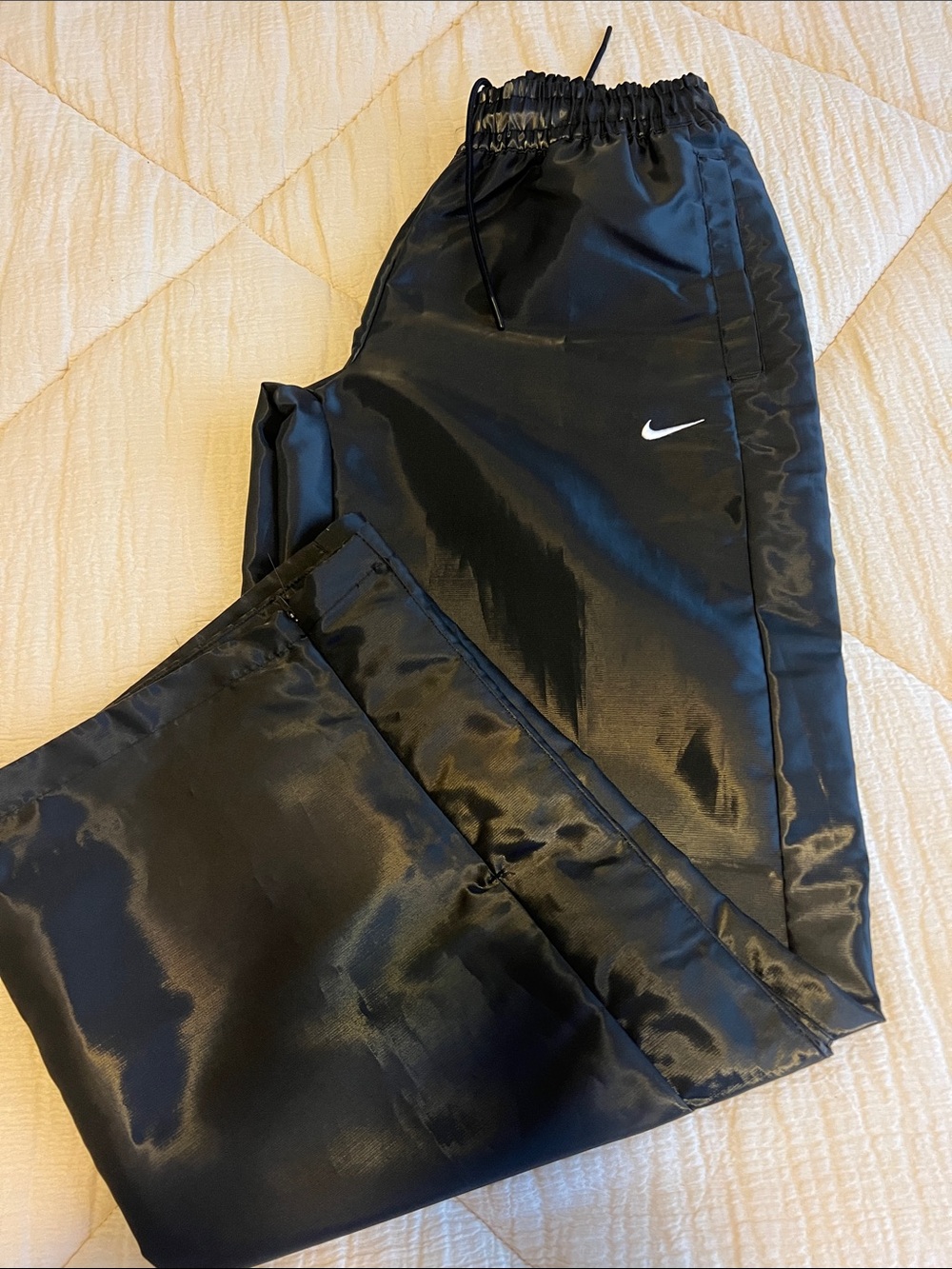 Nike Black wide leg Jogger Pants with White Swoosh